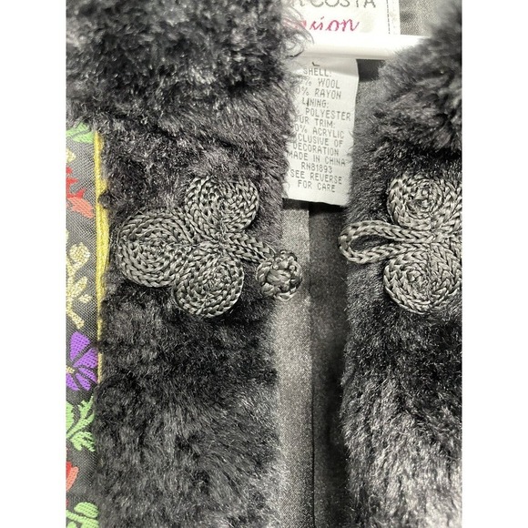 Victor Costa Occasion Black Vest Size Large Wool Faux Fur Soutache Trim Floral - Picture 11 of 11